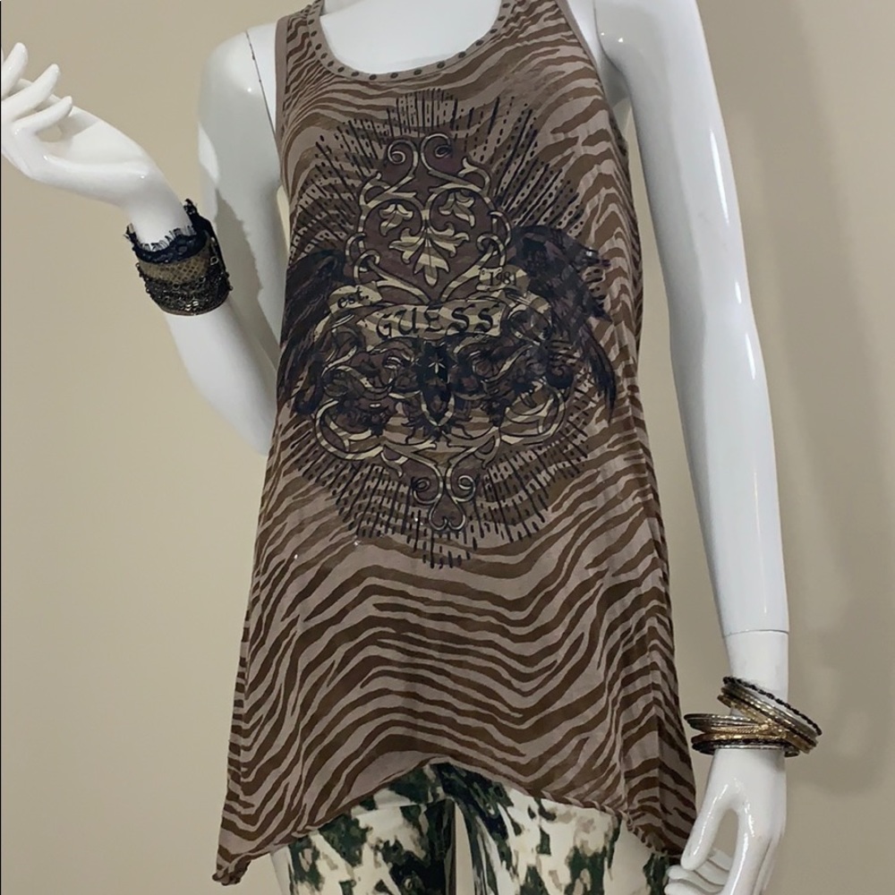 Guess Animal Graphic Brown Racerback Tanktop